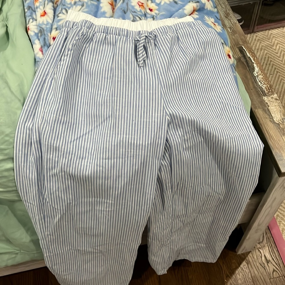 blue and white striped SHEIN pj pants